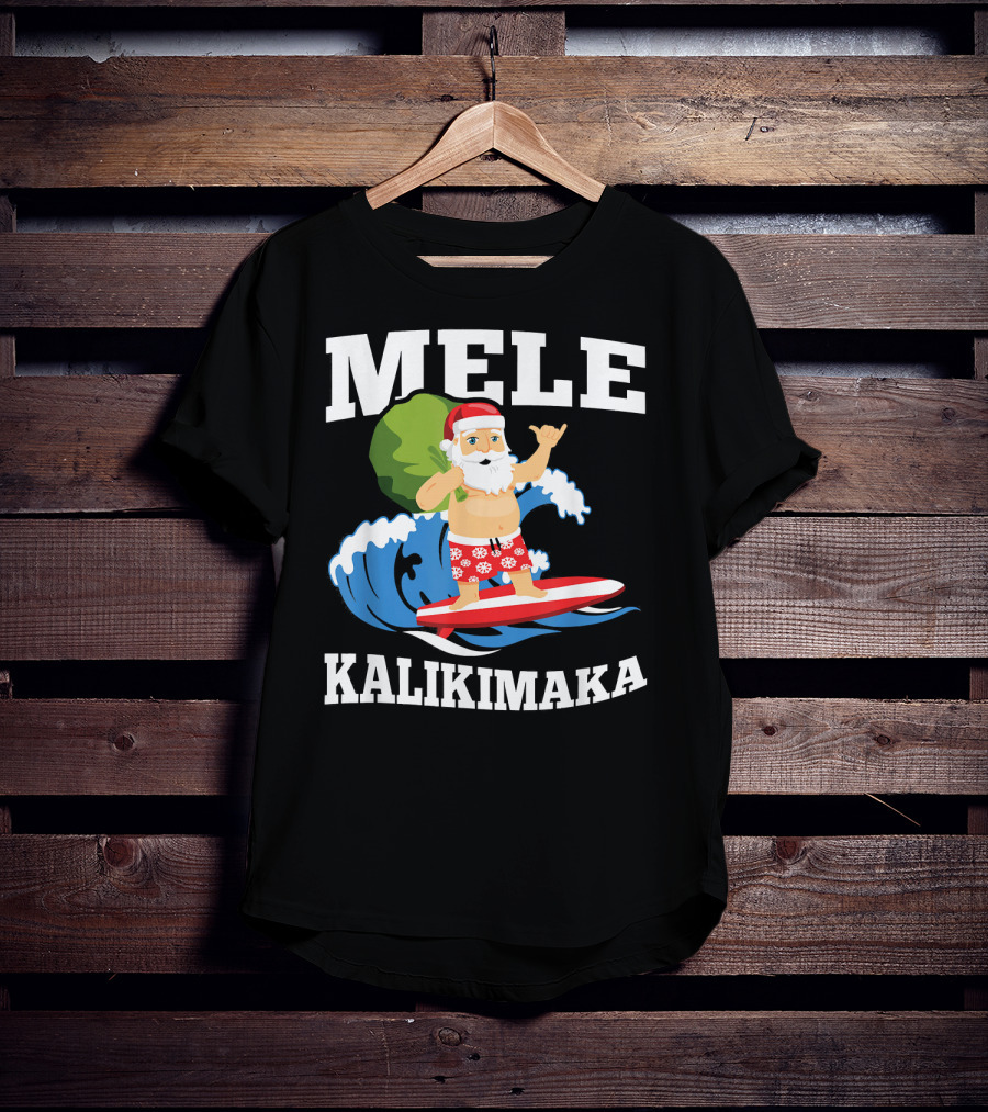 Mele Kalikimaka Surfing Santa Hawaiian Christmas Wave T-Shirt