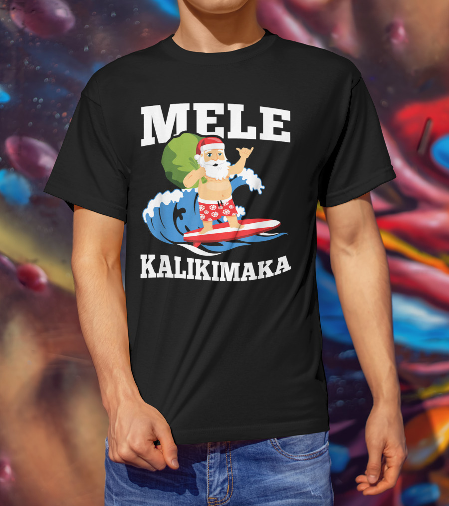 Mele Kalikimaka Surfing Santa Hawaiian Christmas Wave T-Shirt