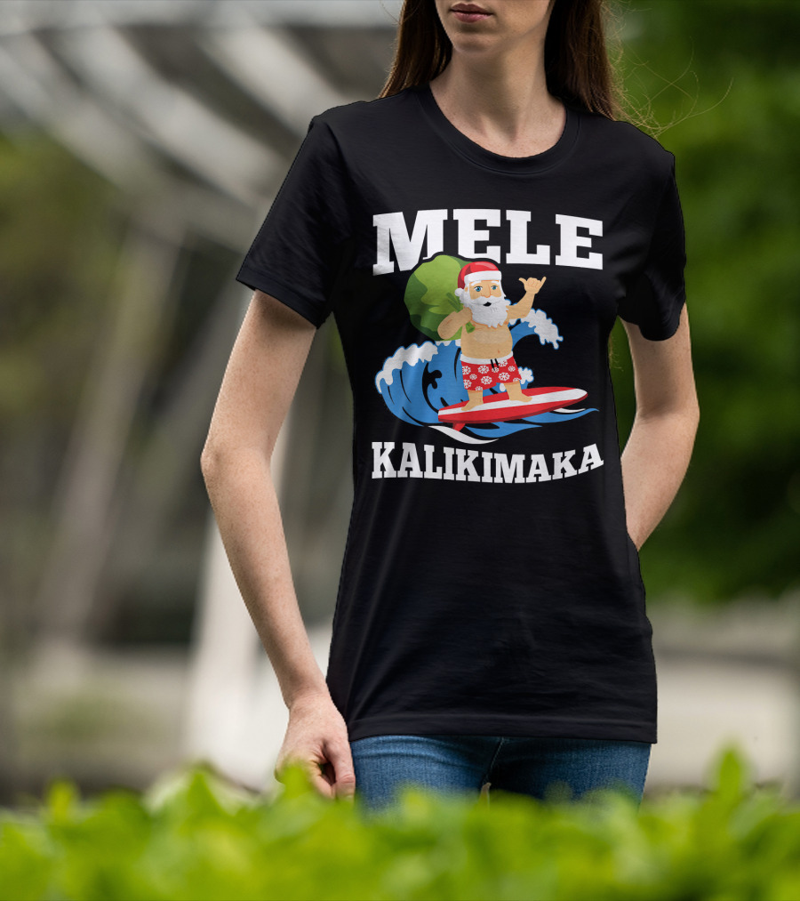 Mele Kalikimaka Surfing Santa Hawaiian Christmas Wave T-Shirt