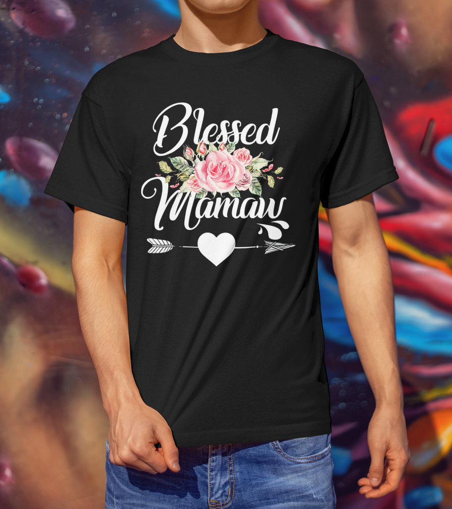 Blessed Mamaw Floral Rose Heart Arrow T-Shirt