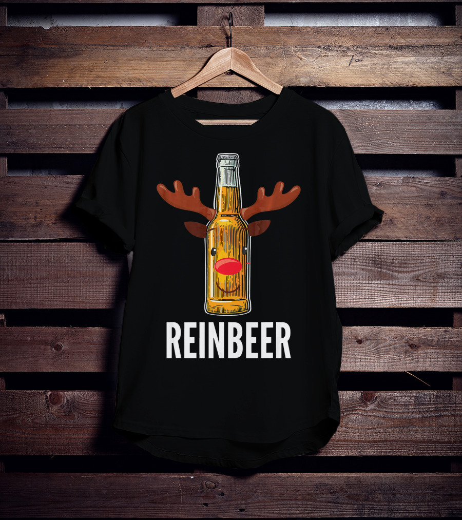 Reinbeer Beer Bottle Reindeer Antlers Funny Christmas T-Shirt