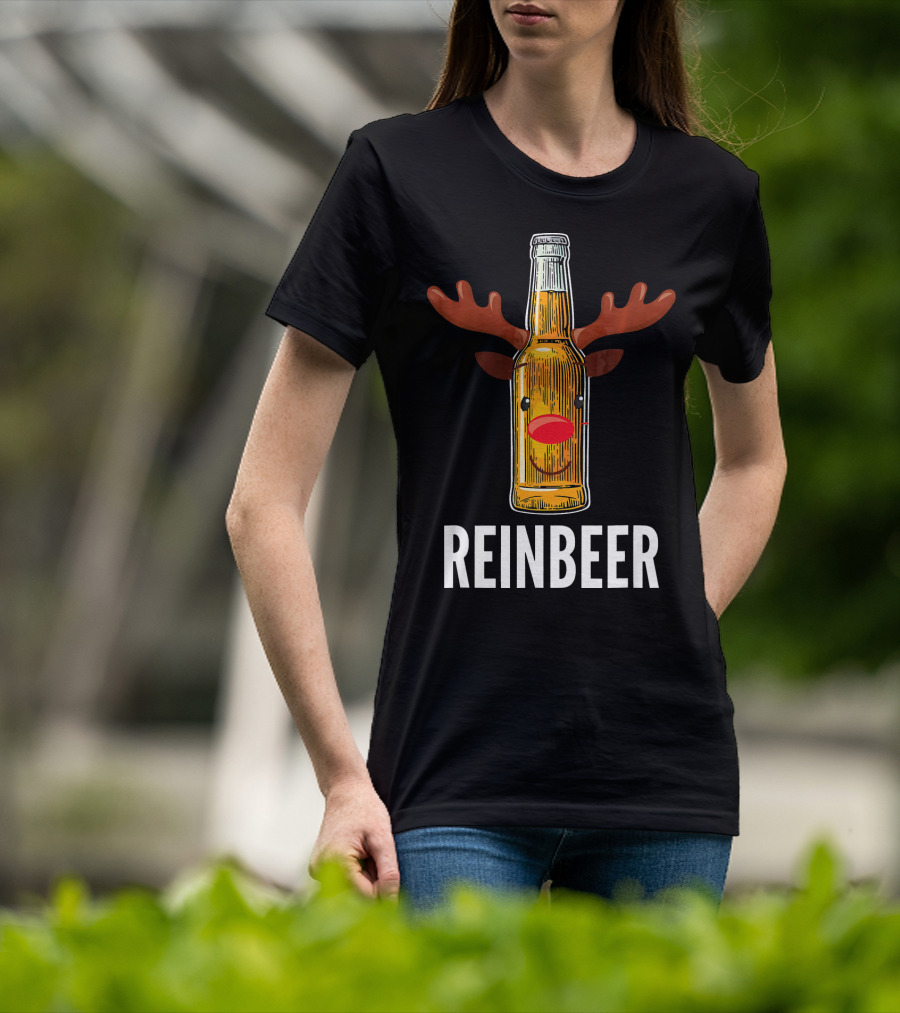 Reinbeer Beer Bottle Reindeer Antlers Funny Christmas T-Shirt
