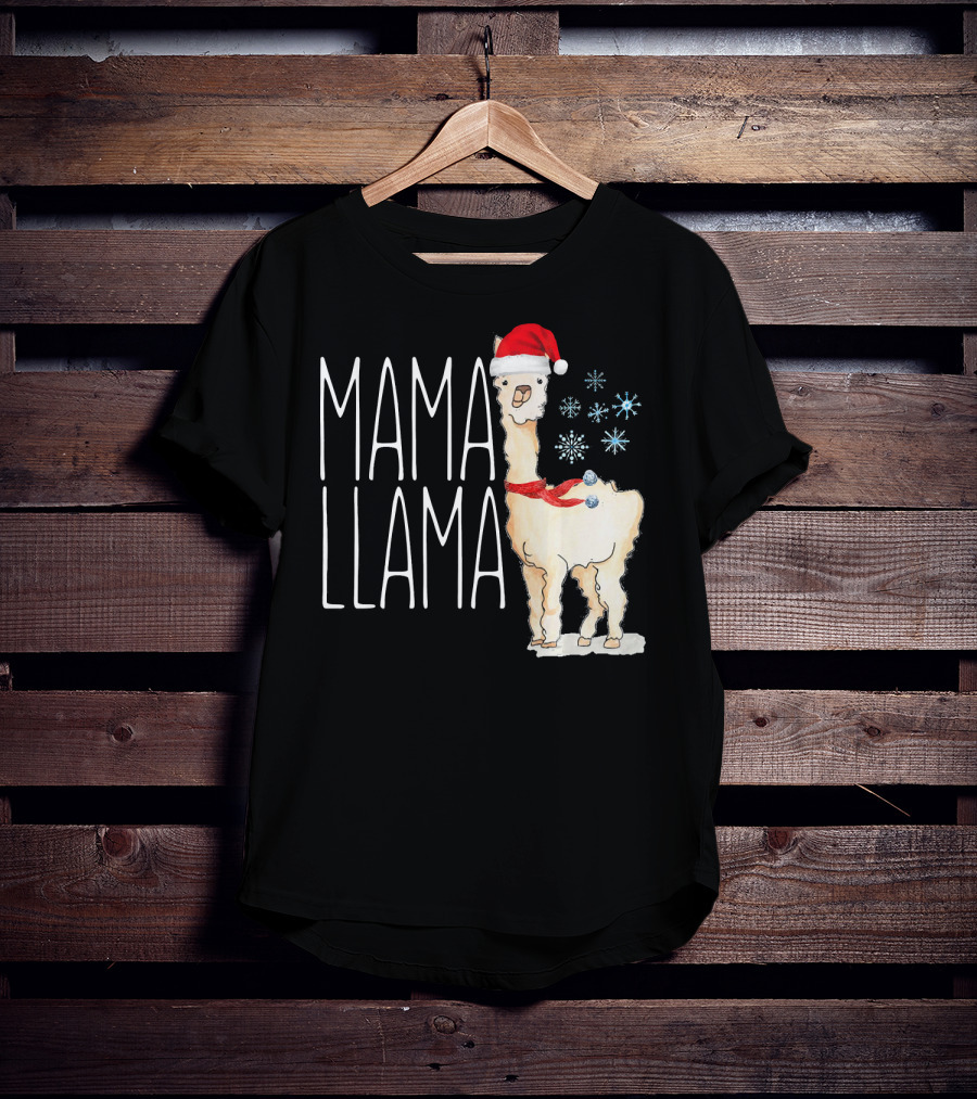 Mama Llama Christmas Snowflakes Santa Hat T-Shirt