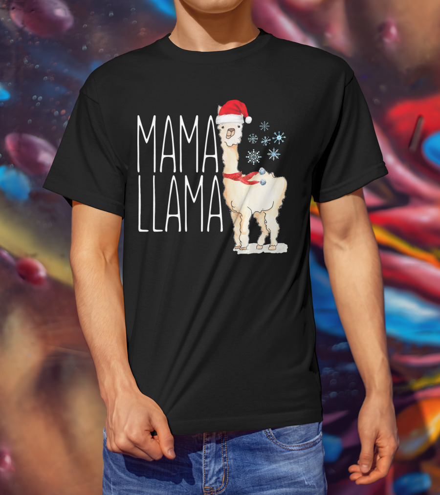 Mama Llama Christmas Snowflakes Santa Hat T-Shirt