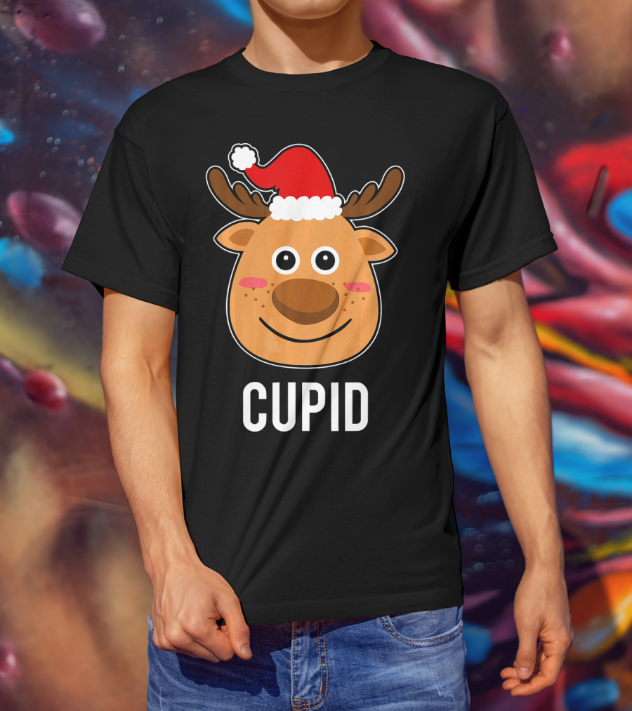 Santa Reindeer Cupid Xmas Group Adorable Christmas Deer Face Holiday T-Shirt