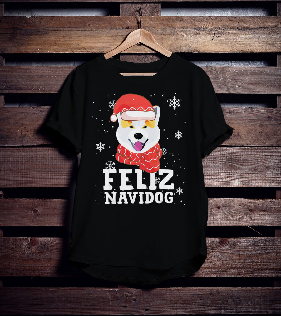 Feliz Navidog Shiba Inu Santa Hat Snowflakes T-Shirt