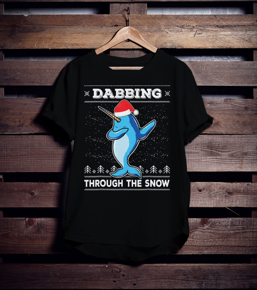 Dabbing Through The Snow Narwhal With Santa Hat T-Shirt