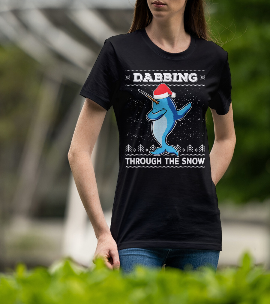 Dabbing Through The Snow Narwhal With Santa Hat T-Shirt