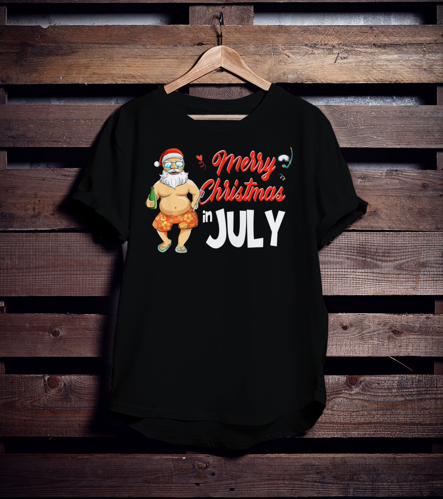 Merry Christmas In July Santa Claus Summer Beach Vibes T-Shirt