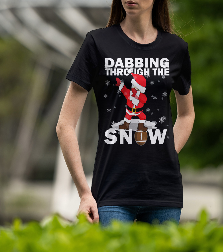 Dabbing Through The Snow Football Santa Dabbing T-Shirt