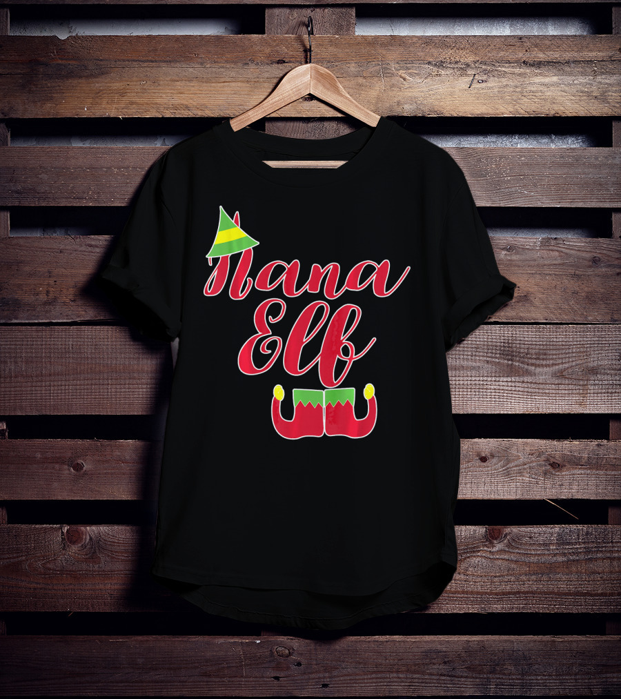 Nana Elf Funny Christmas With Elf Hat And Shoes T-Shirt