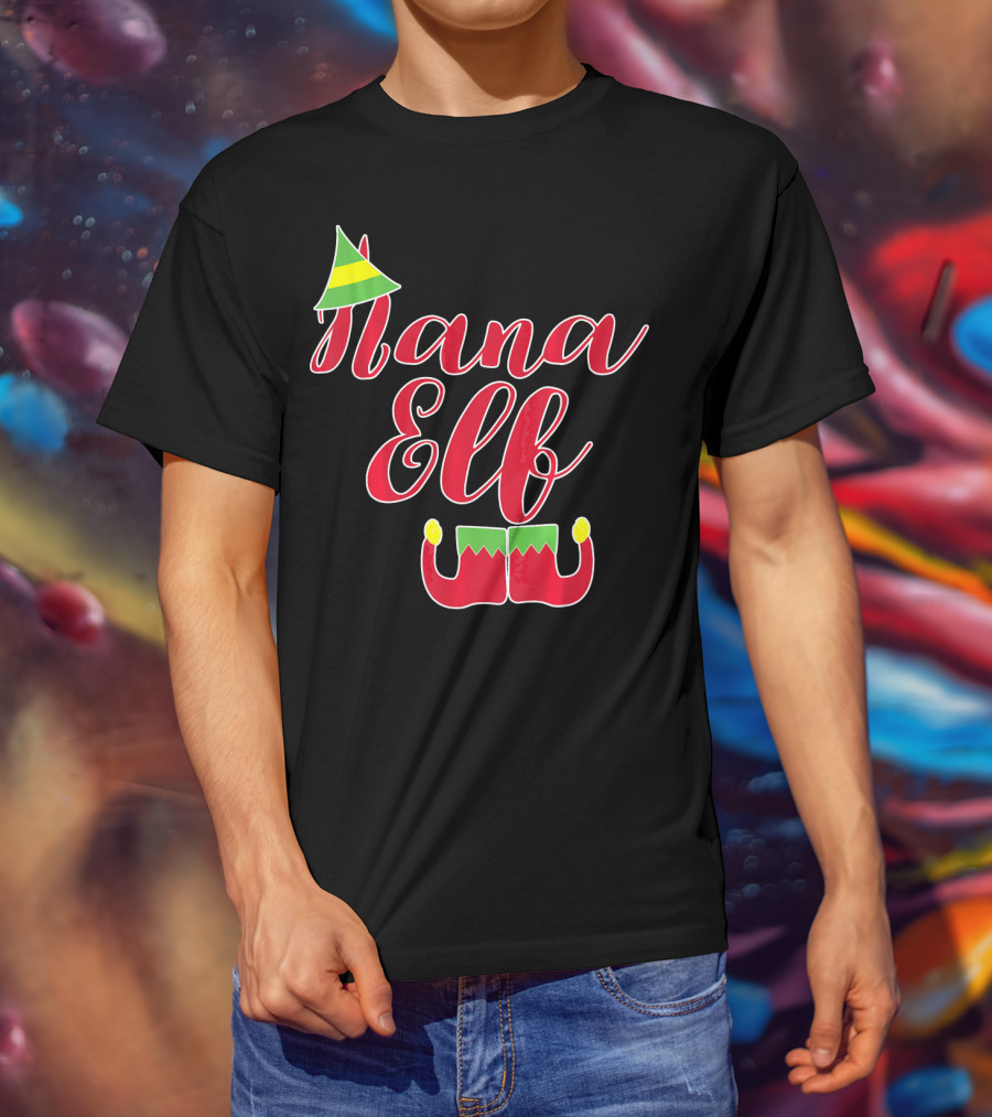 Nana Elf Funny Christmas With Elf Hat And Shoes T-Shirt