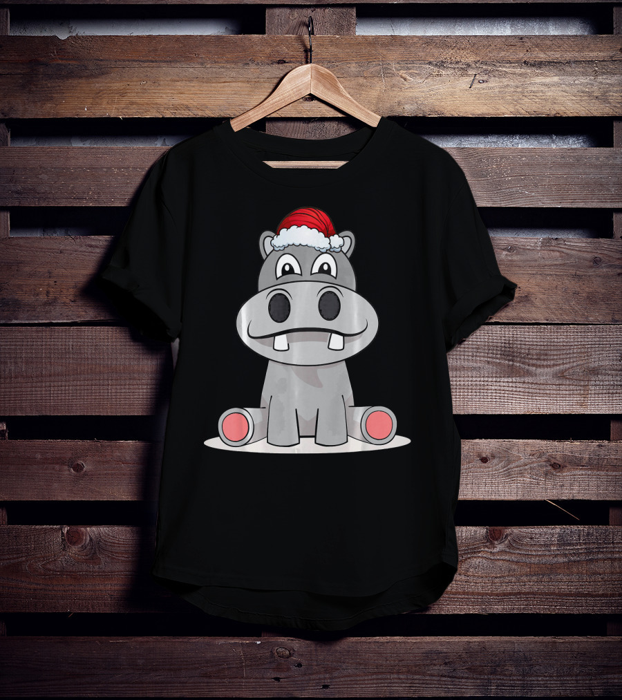 Hippopotamus Christmas Happy Hippo Santa Hat T-Shirt