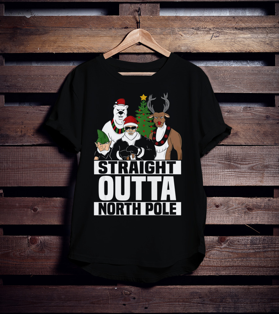Straight Outta North Pole Christmas Characters Polar Bear Elf Reindeer T-Shirt