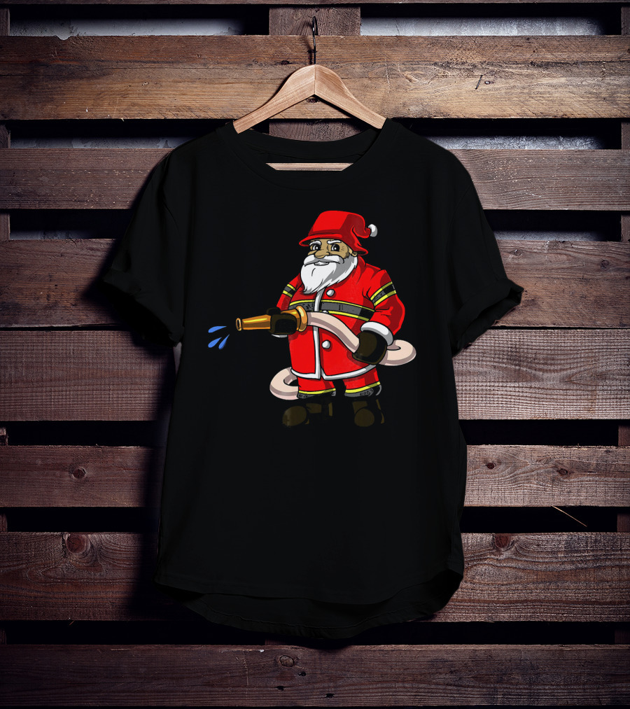 Santa Firefighter With Hose And Water Spray T-Shirt