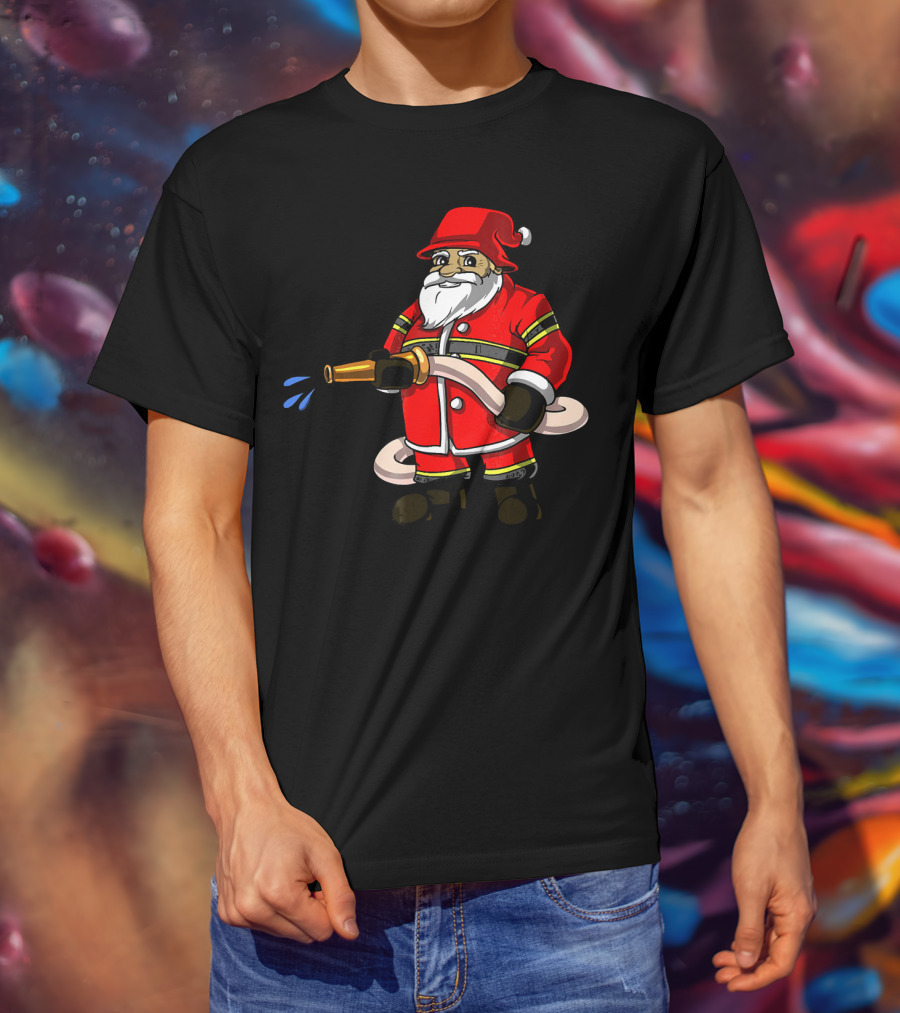 Santa Firefighter With Hose And Water Spray T-Shirt