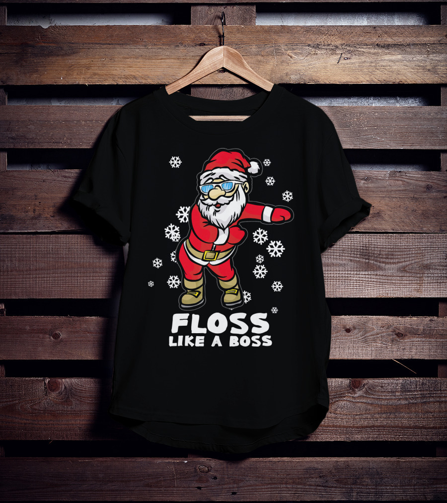 Floss Like A Boss Funny Dancing Santa Christmas Snowflakes T-Shirt