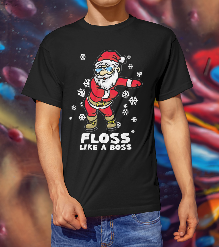 Floss Like A Boss Funny Dancing Santa Christmas Snowflakes T-Shirt
