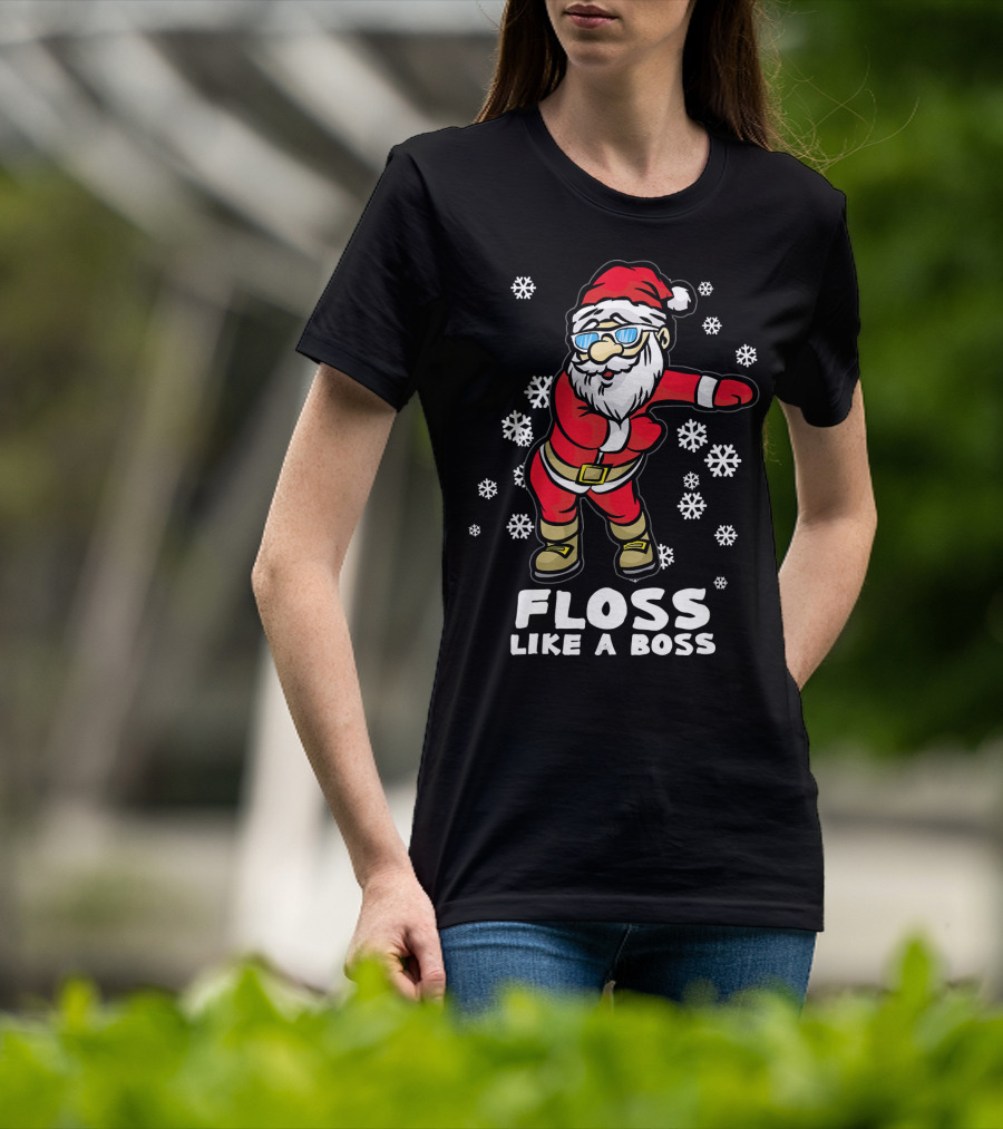 Floss Like A Boss Funny Dancing Santa Christmas Snowflakes T-Shirt