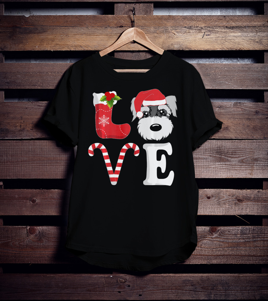 LOVE Miniature Schnauzer Santa Christmas Candy Cane T-Shirt