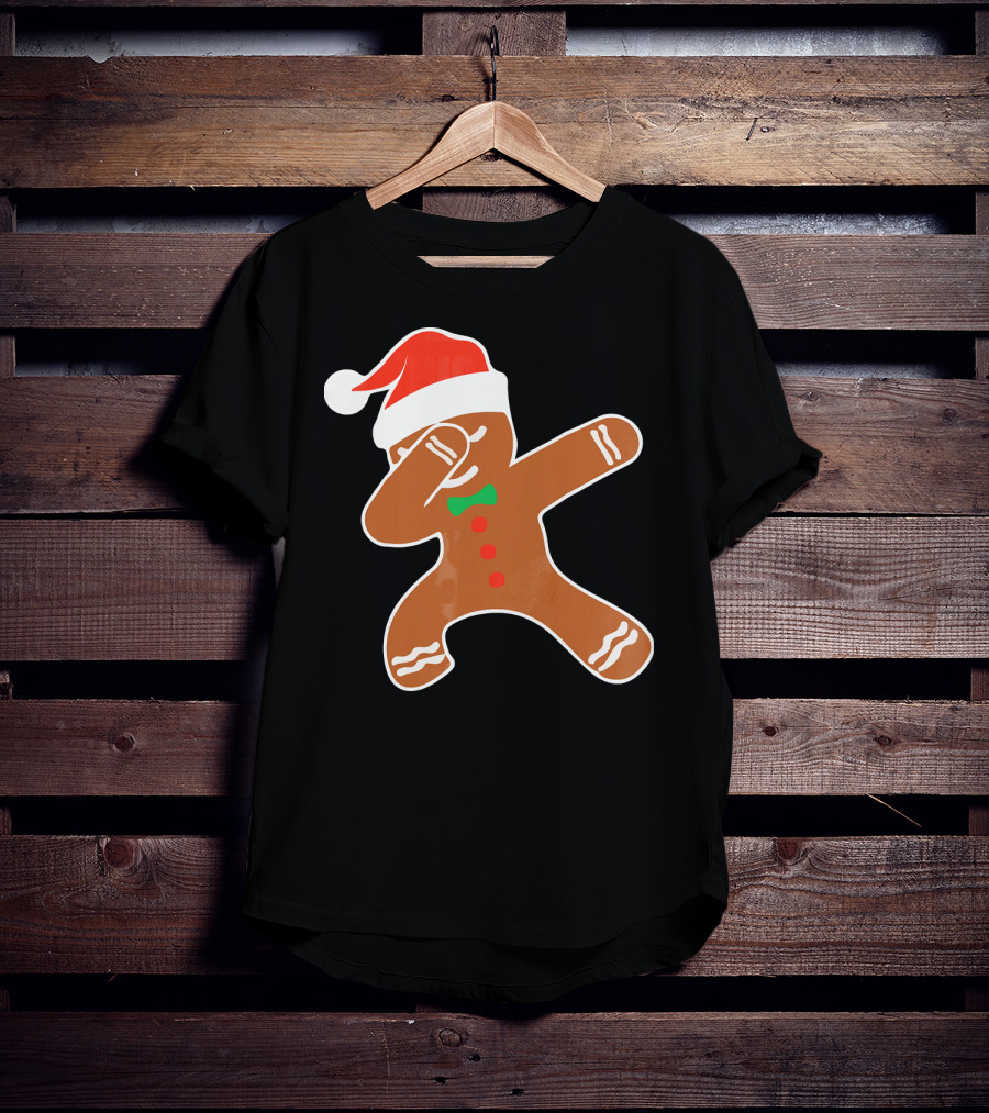 Funny Dabbing Gingerbread With Santa Hat T-Shirt