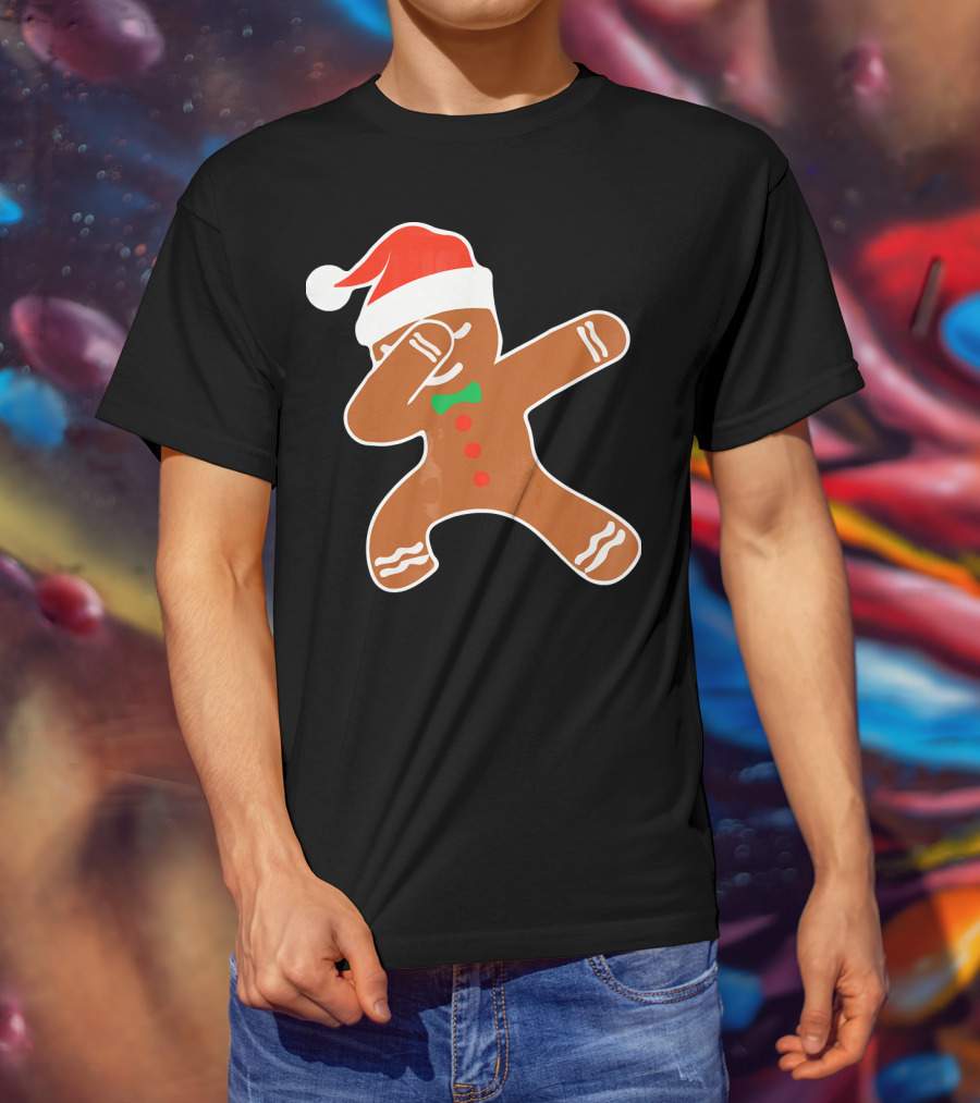 Funny Dabbing Gingerbread With Santa Hat T-Shirt
