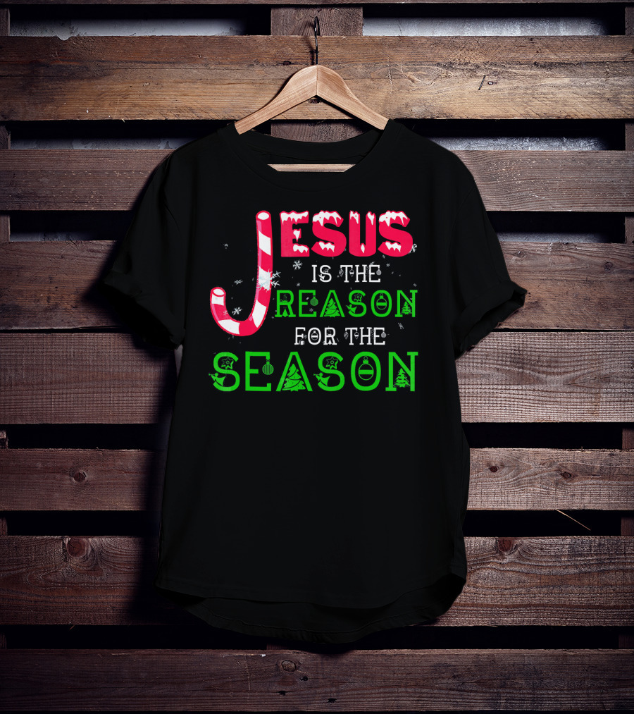 Jesus Is The Reason For The Season Christmas Candy Cane Snowflakes T-Shirt