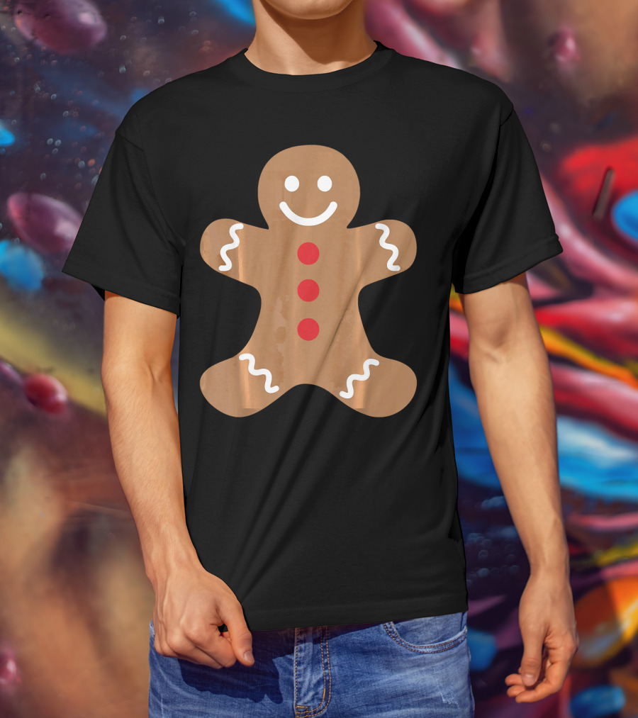 Smiling Gingerbread Man Holiday Cookie Decor T-Shirt