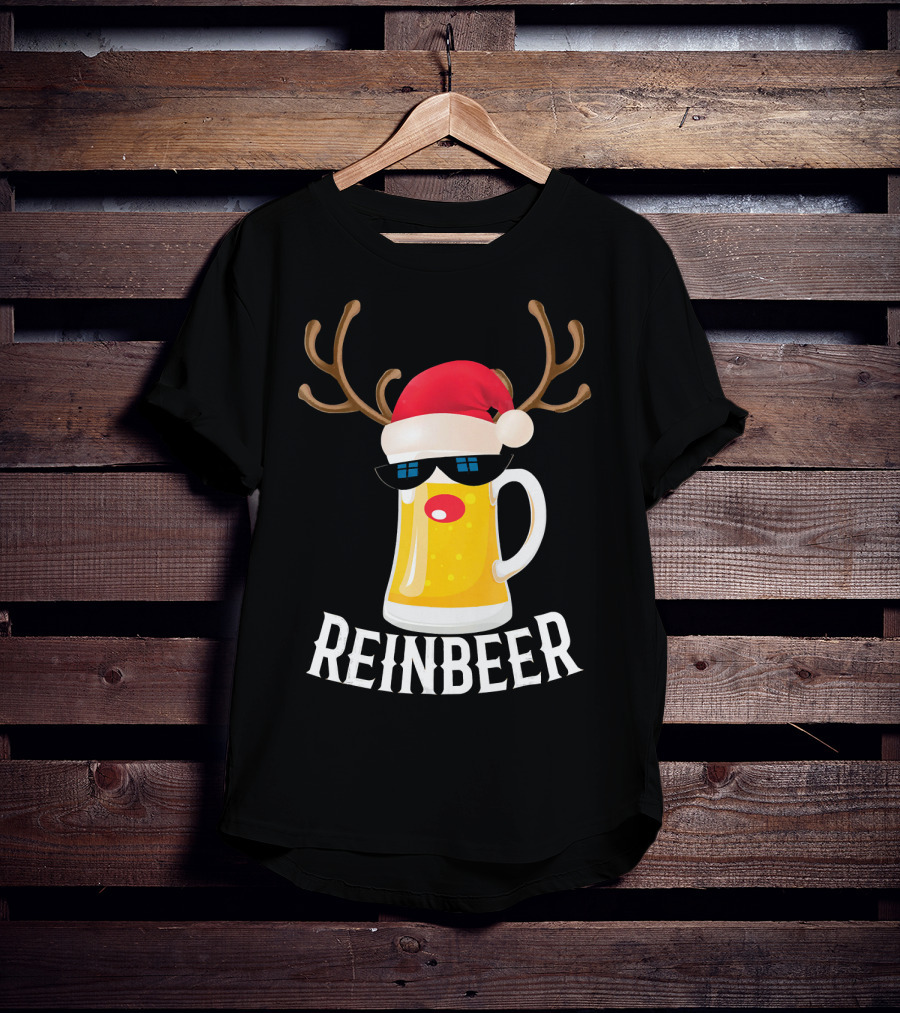 Reindeer Beer Christmas Funny Drinking Reinbeer Santa Hat T-Shirt