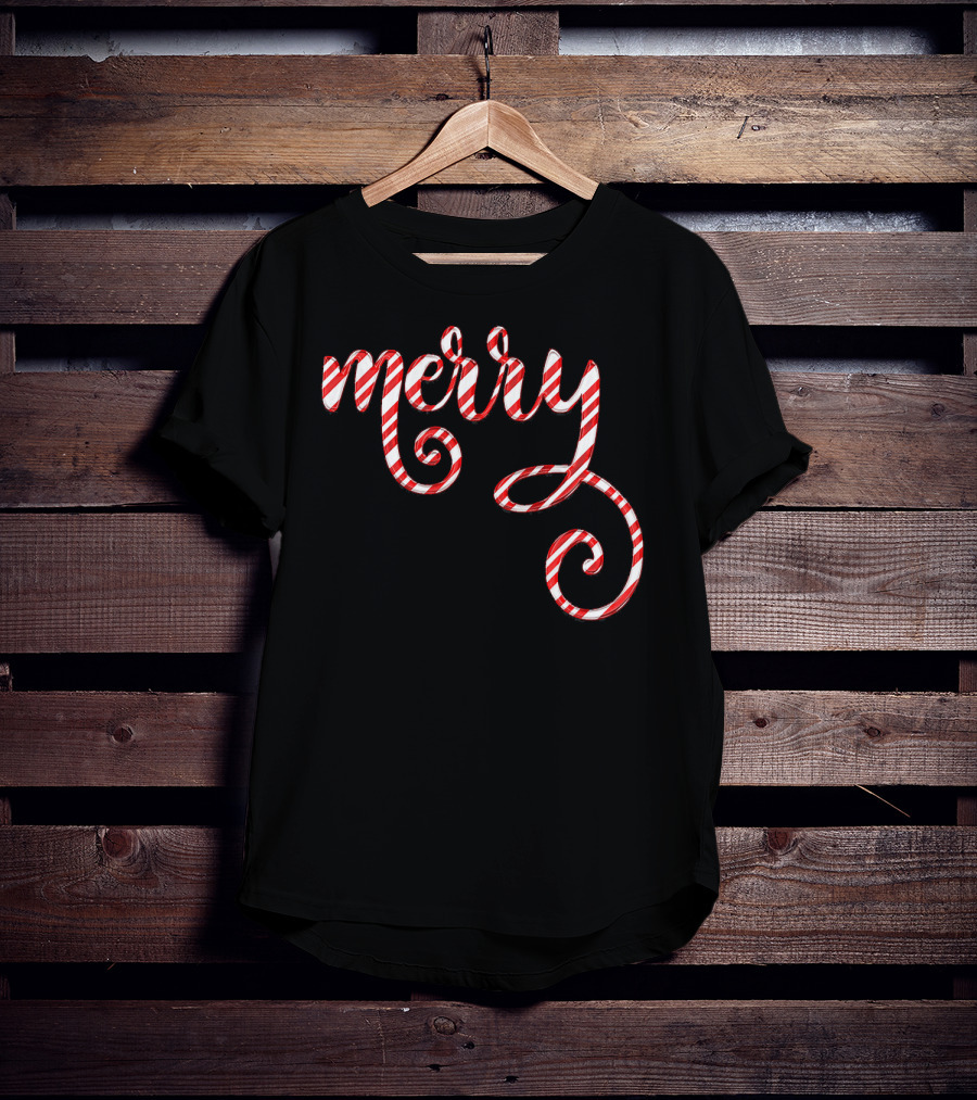 Merry Christmas Script Candy Cane Stripes T-Shirt