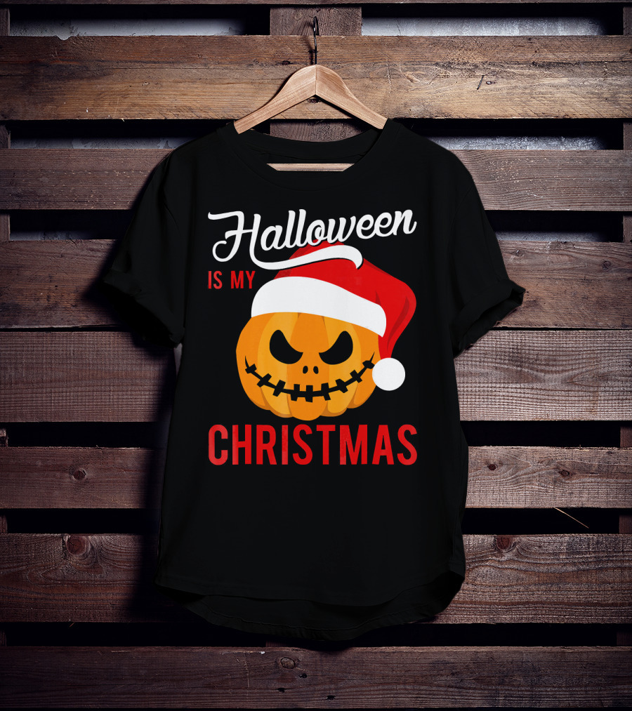 Halloween Is My Christmas Pumpkin Santa Hat T-Shirt