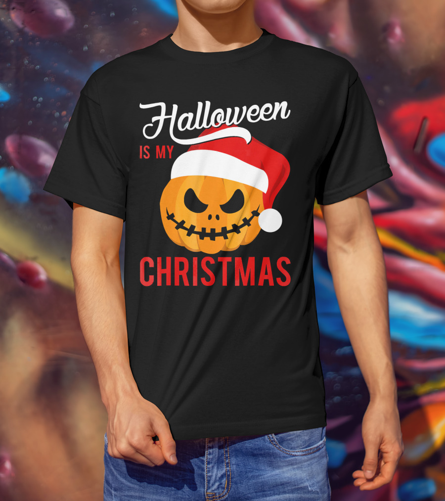 Halloween Is My Christmas Pumpkin Santa Hat T-Shirt