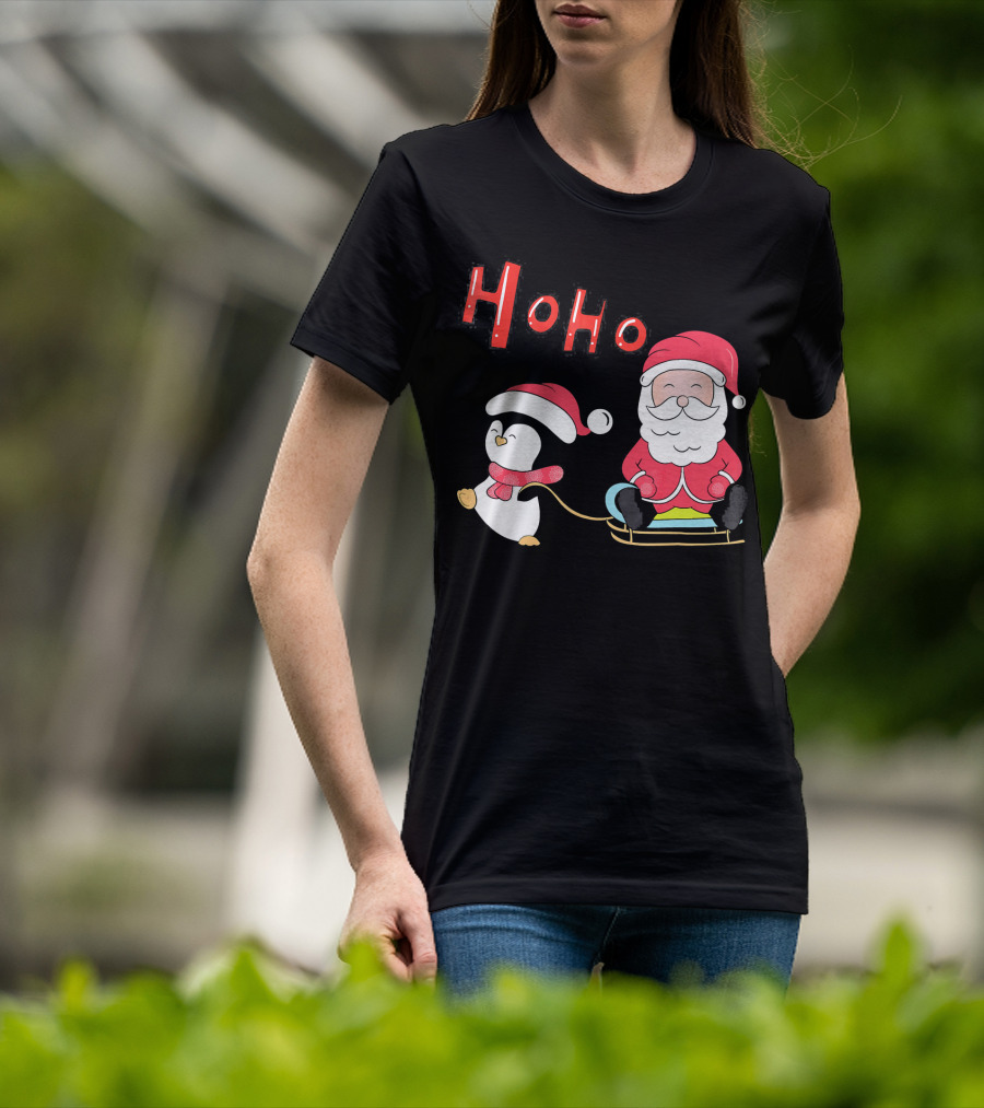 Ho Ho Santa Penguin Merry Christmas Happy Family T-Shirt