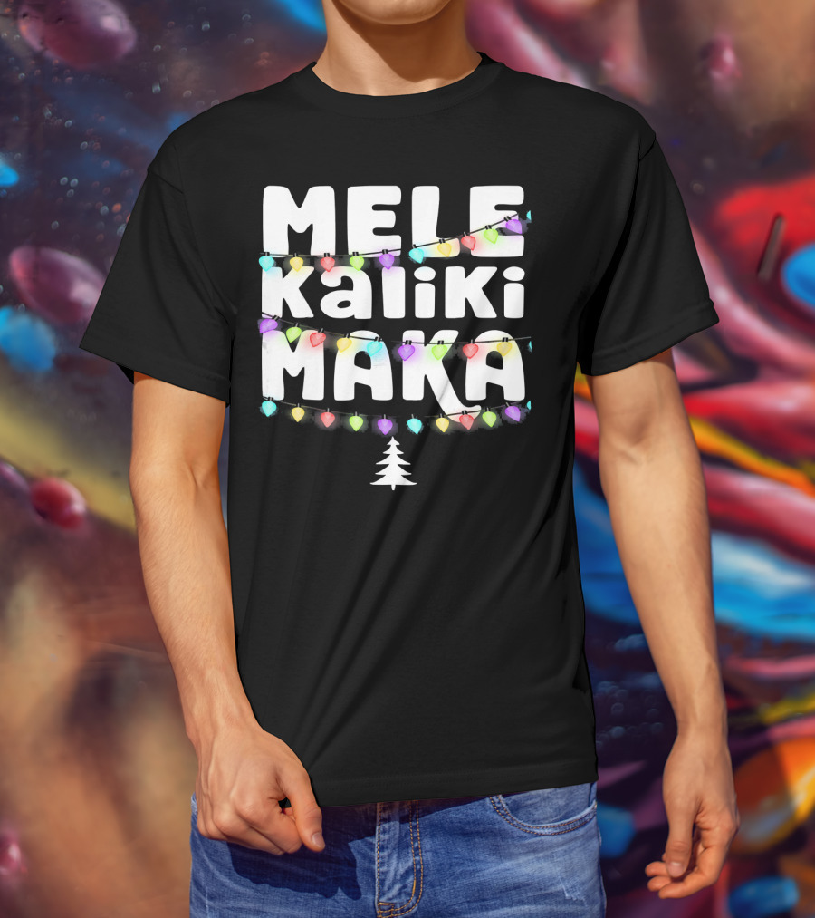 Mele Kalikimaka Hawaiian Christmas Festive Lights Tree T-Shirt