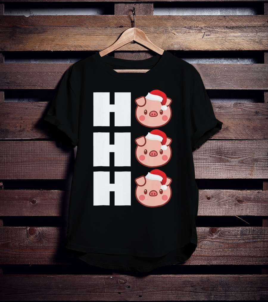HO HO HO Santa Hat Funny Pig Christmas T-Shirt