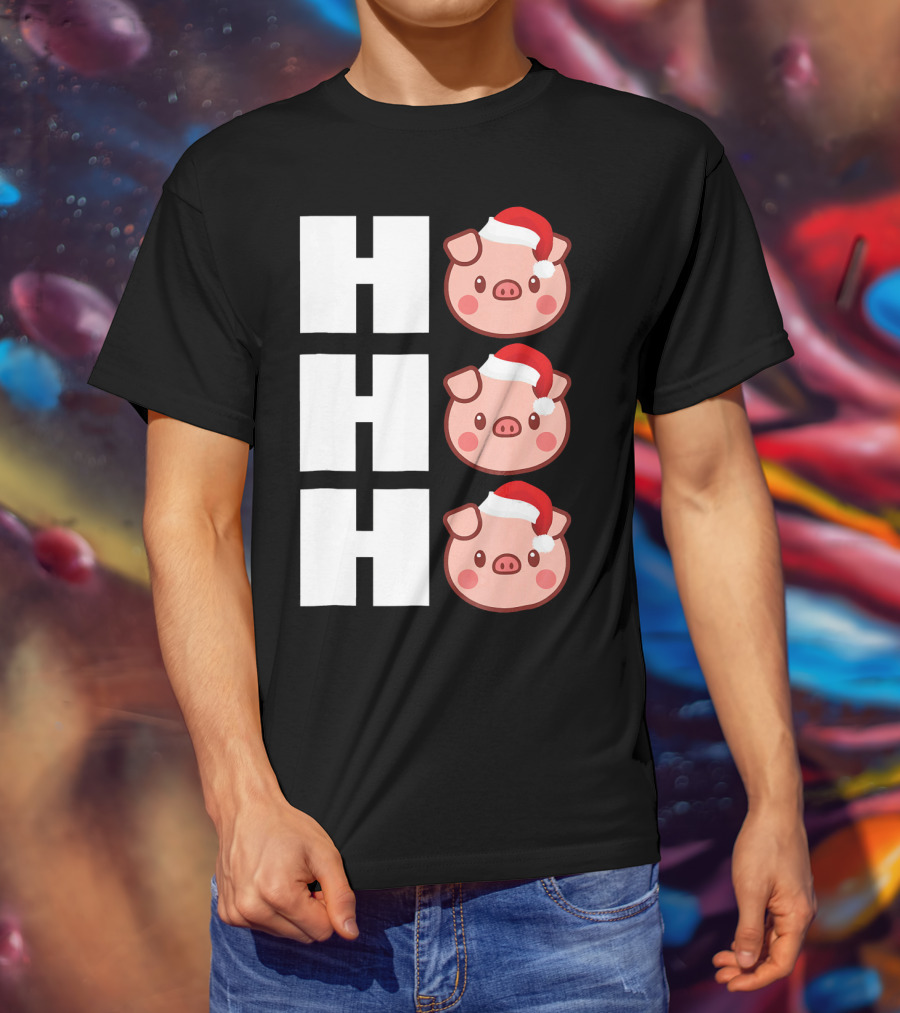 HO HO HO Santa Hat Funny Pig Christmas T-Shirt