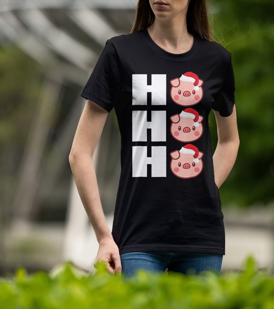 HO HO HO Santa Hat Funny Pig Christmas T-Shirt