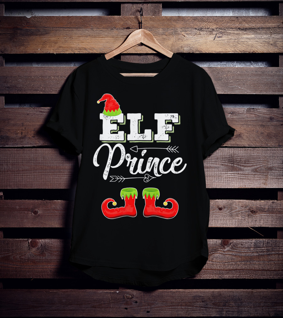 Prince Elf Matching Family Christmas Cos Elf Prince Hat Boots Holiday T-Shirt