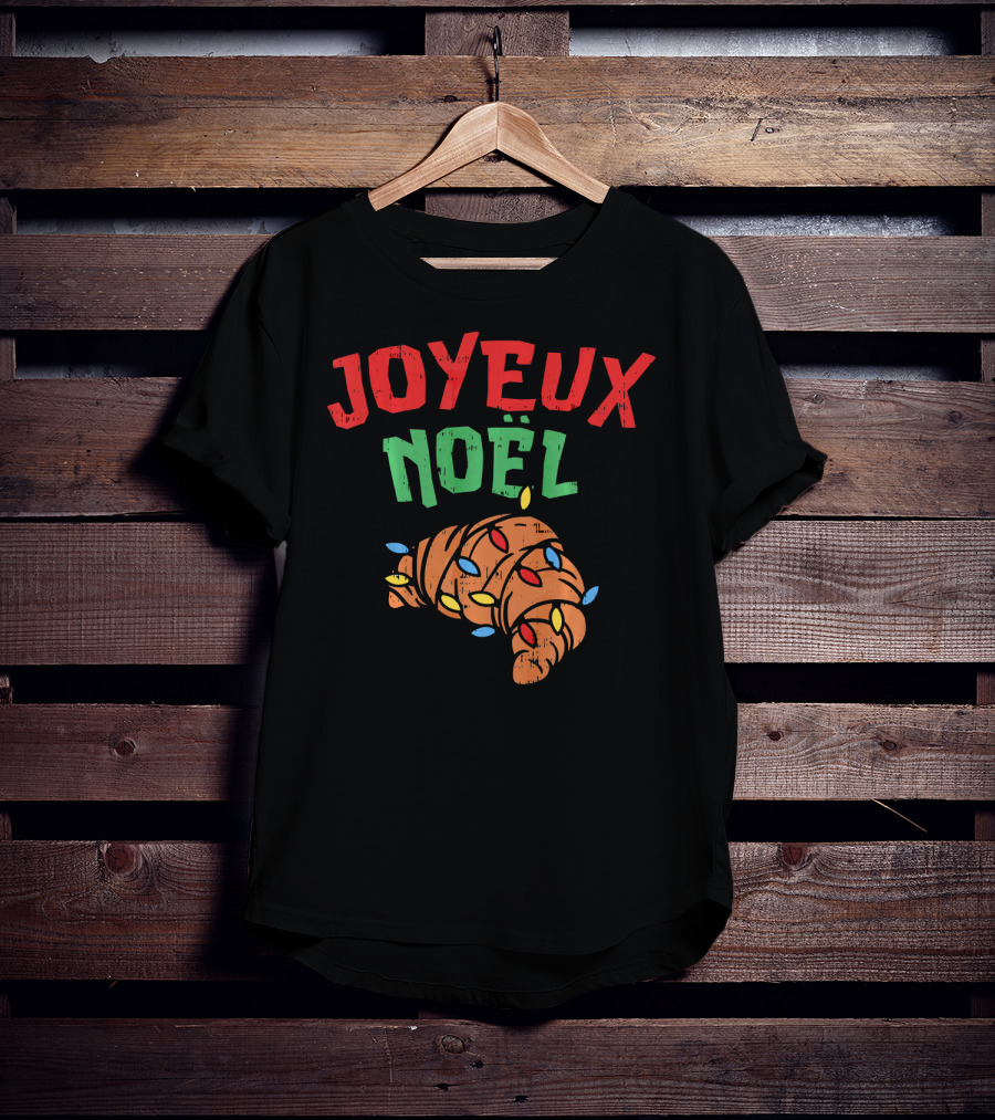 Joyeux Noel Croissant Christmas Lights T-Shirt