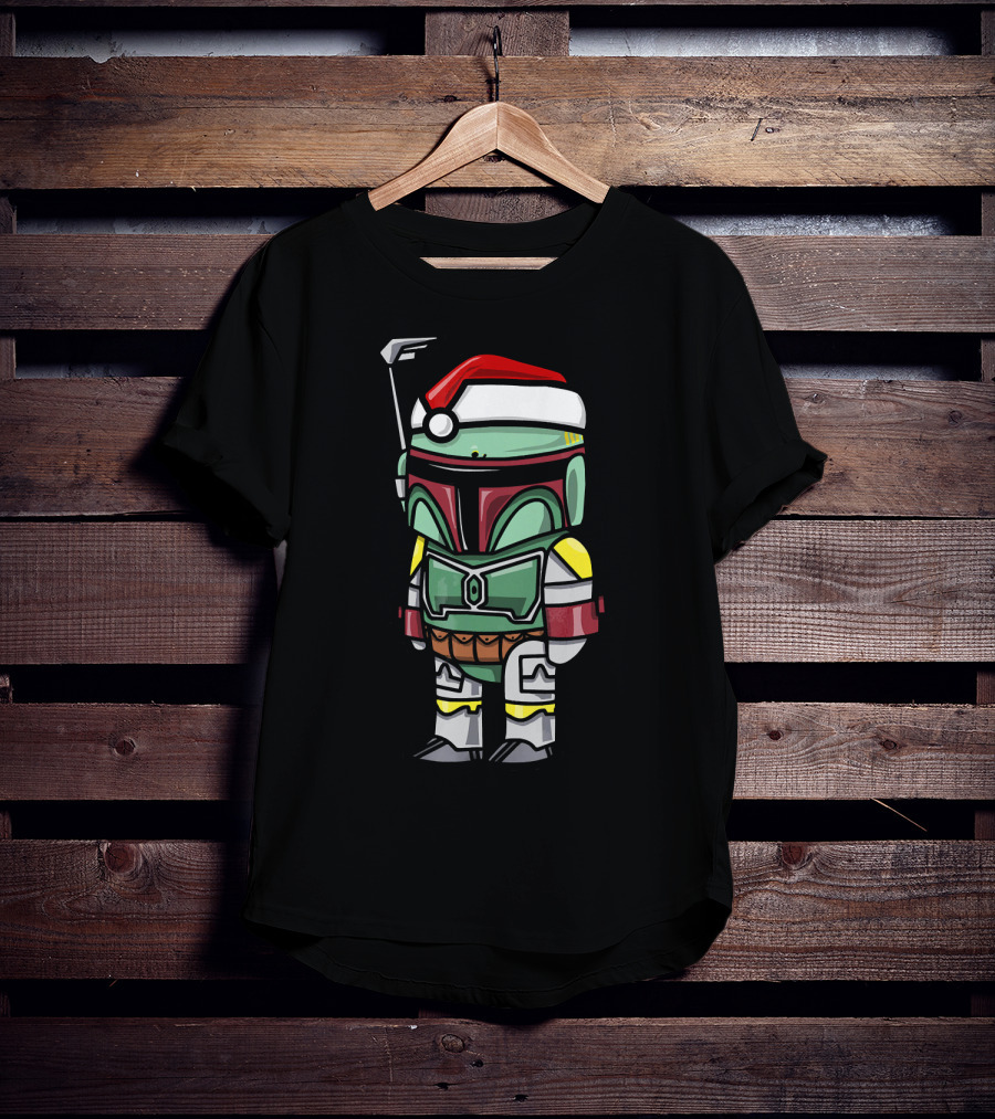 Boba Fett Wearing Santa Hat Star Wars Cartoon Character T-Shirt