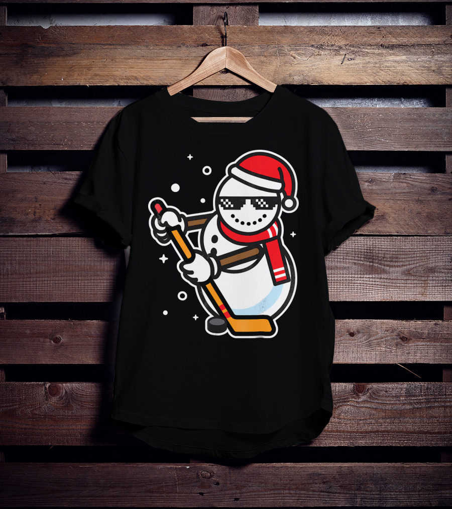 Ice Hockey Player Snowman Funny Boy Cool Nerd Santa T-Shirt