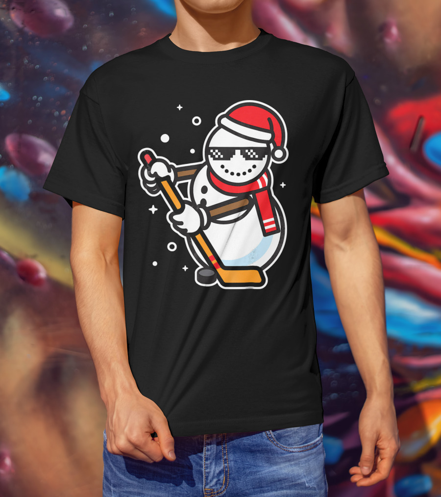 Ice Hockey Player Snowman Funny Boy Cool Nerd Santa T-Shirt
