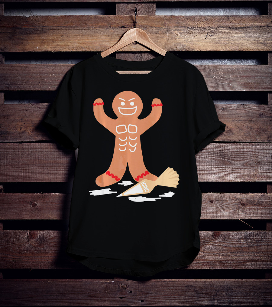 Christmas Gingerbread Muscle Man With Icing Power T-Shirt