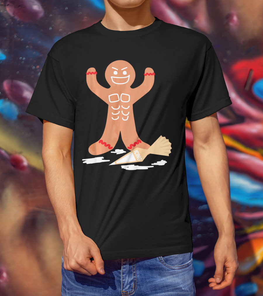 Christmas Gingerbread Muscle Man With Icing Power T-Shirt