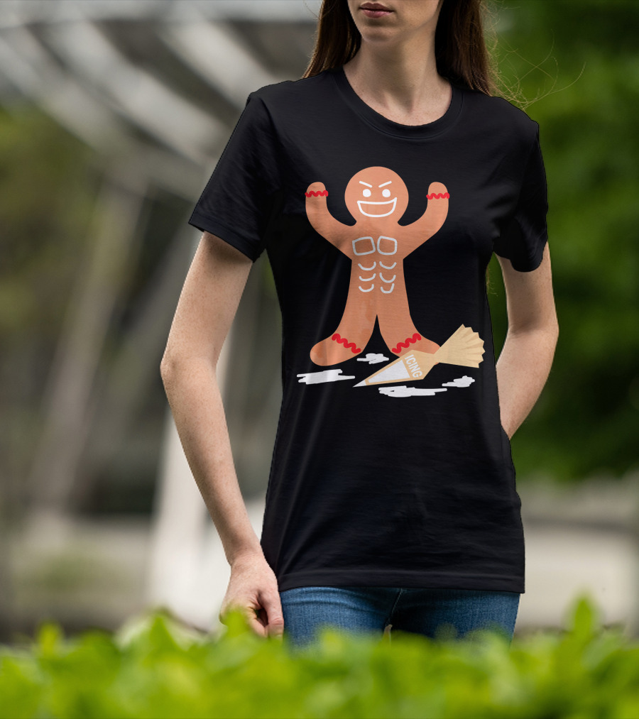 Christmas Gingerbread Muscle Man With Icing Power T-Shirt