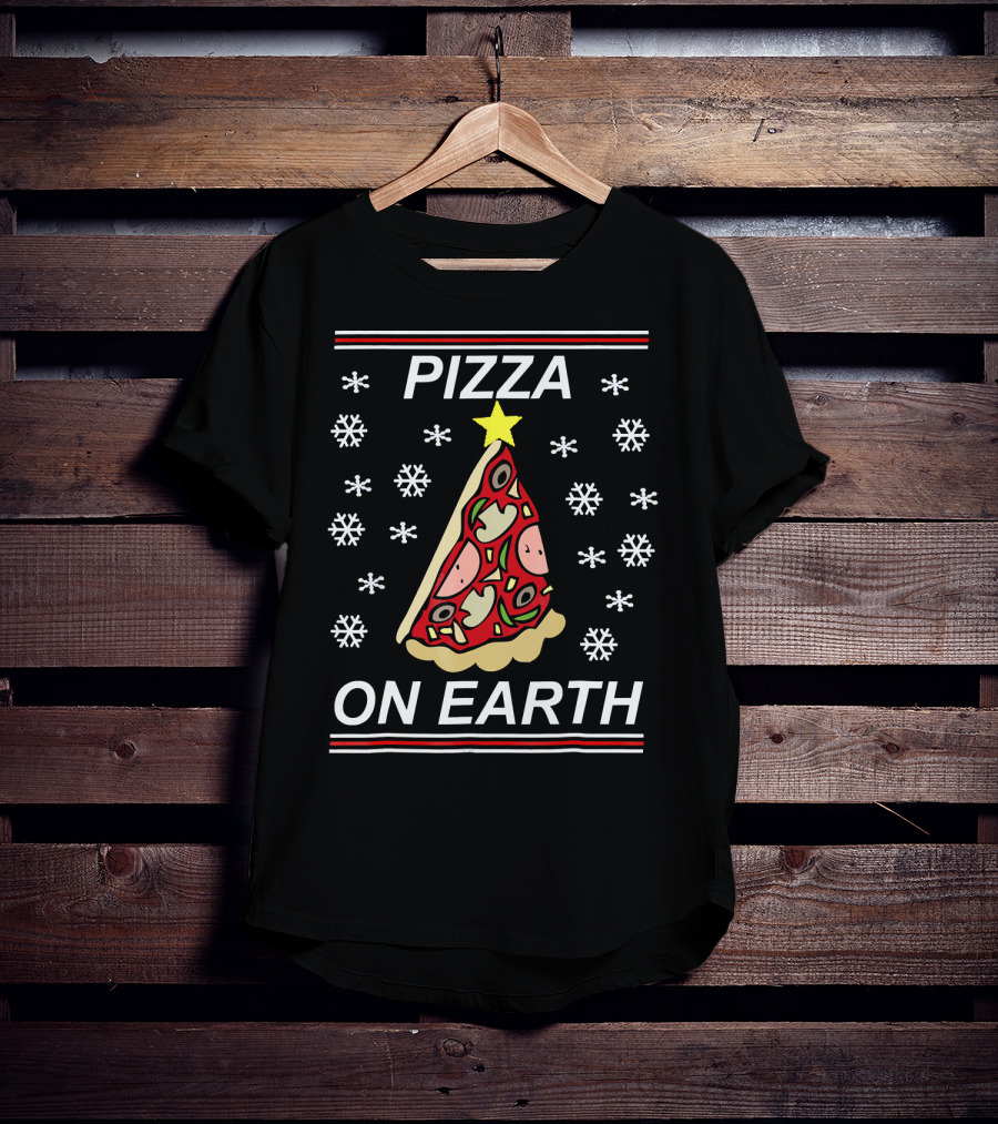 Pizza On Earth Holiday Slice Snowflakes T-Shirt