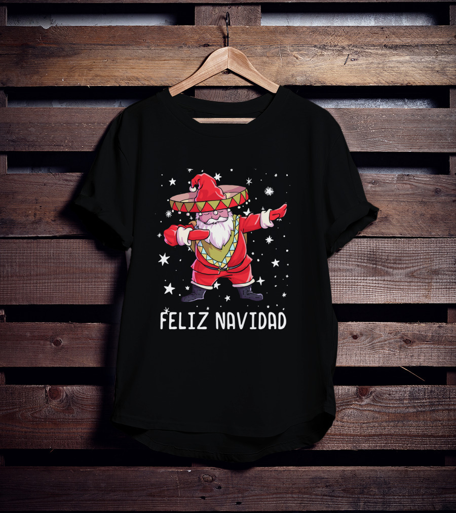 Feliz Navidad Dabbin' Santa In Sombrero Poncho Christmas T-Shirt