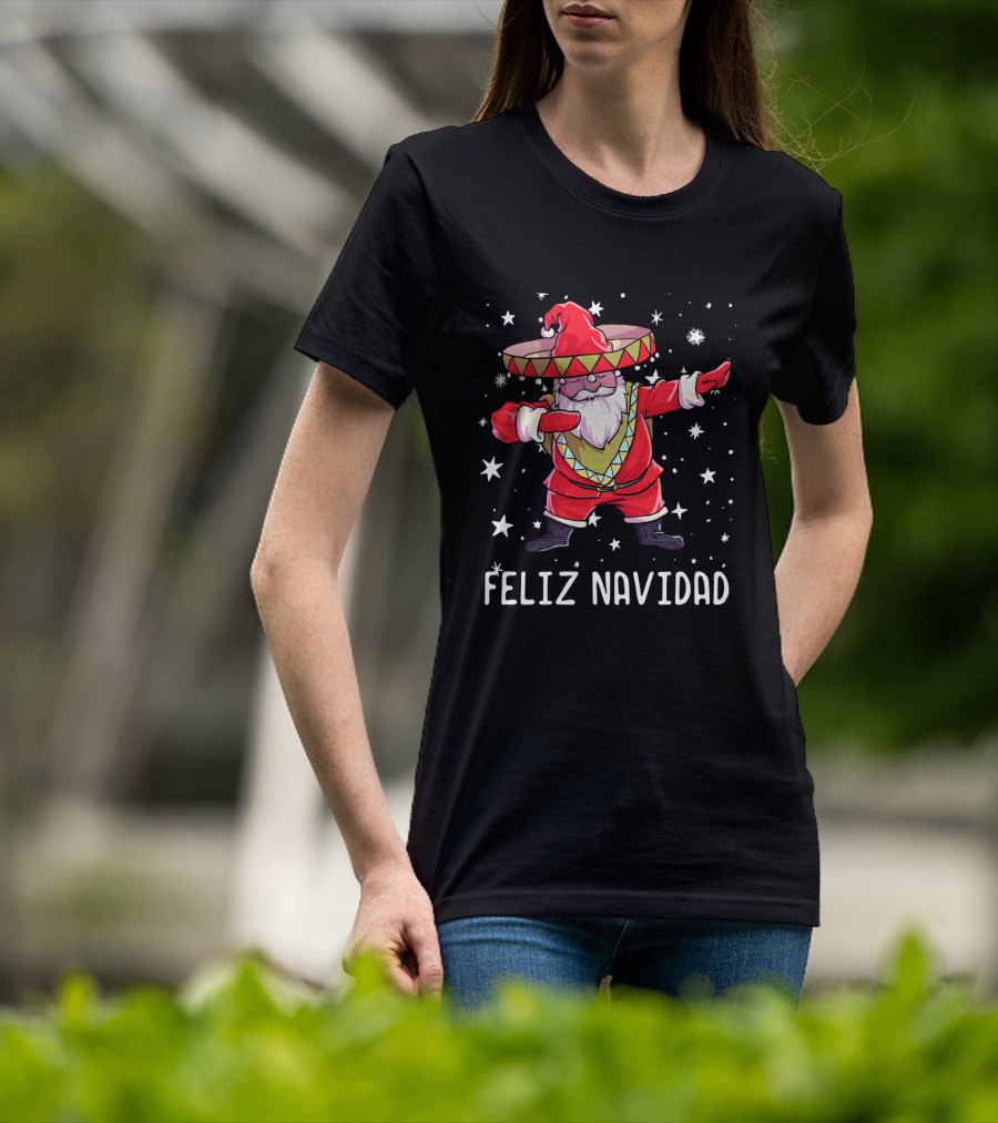 Feliz Navidad Dabbin' Santa In Sombrero Poncho Christmas T-Shirt
