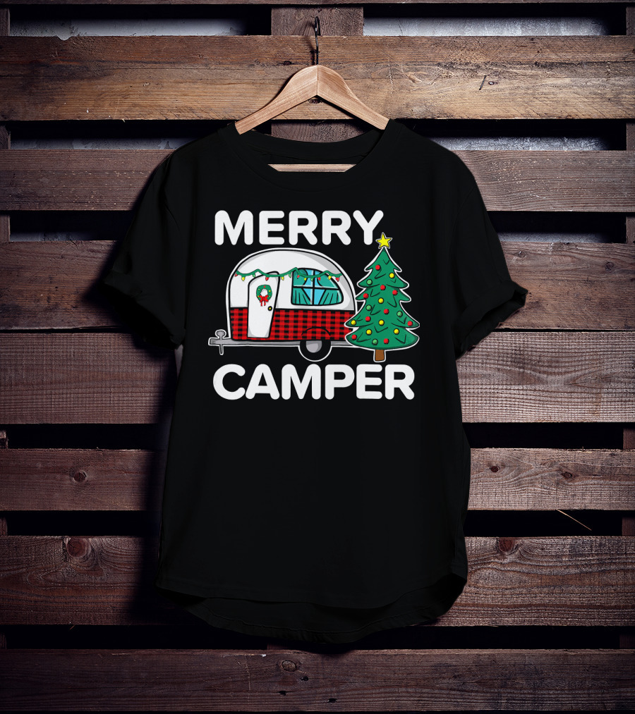 Merry Camper Vintage Camper Christmas Tree Retro Holiday Decor T-Shirt