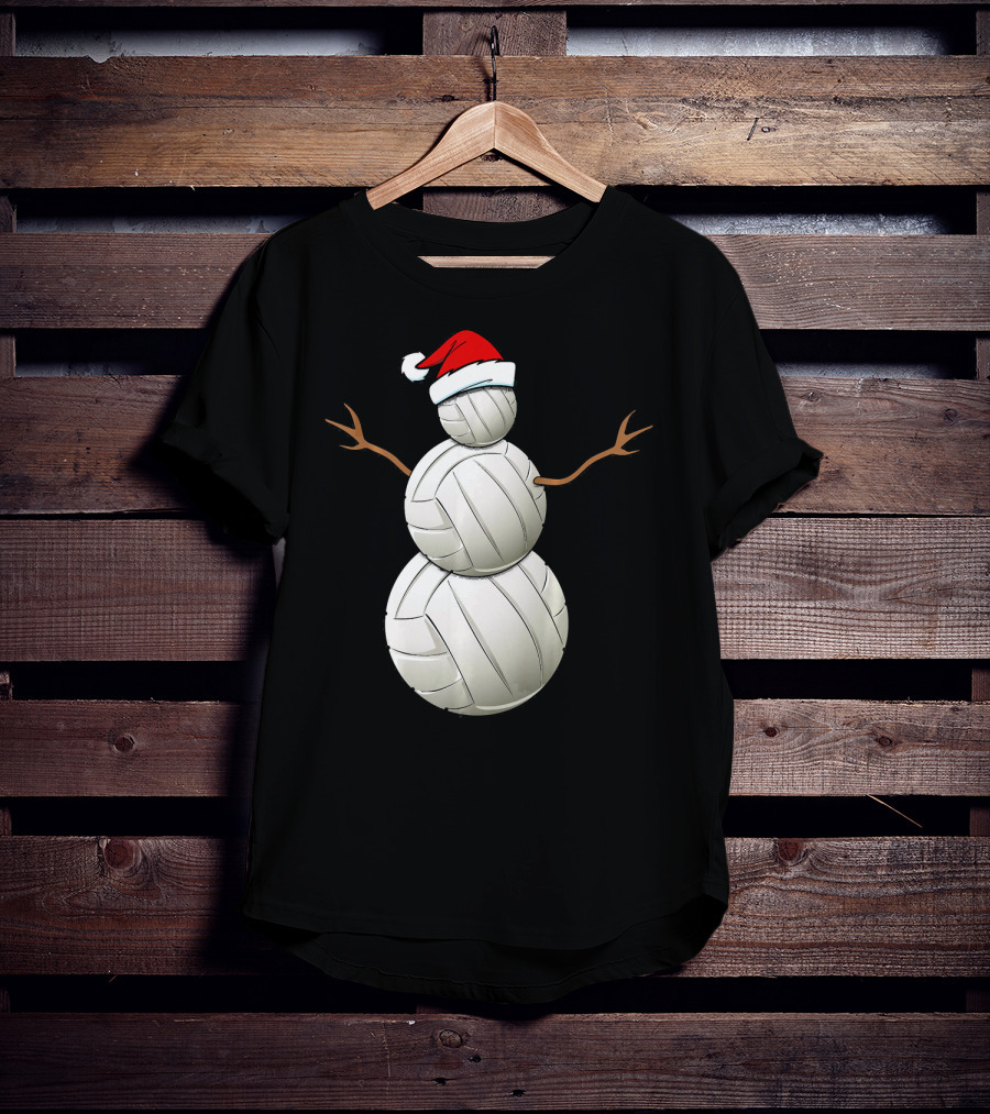Snowman Volleyball Santa Hat Funny Christmas Balls T-Shirt